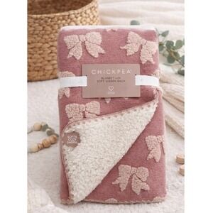 New Chickpea Chick Pea Pink Bow Coquette Plush Luxury Sherpa Baby Blanket 30x40"